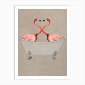 Flamingos In Bathtub Bathroom Art Print