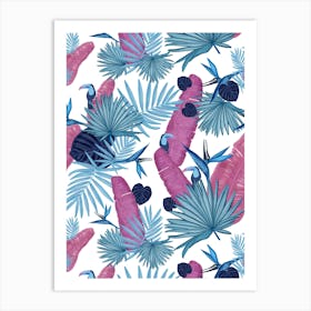 Pink Blue Palm Toucan Art Print