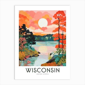 Wisconsin, United States Maximalist Travel Poster Vibrant Colour Art Print