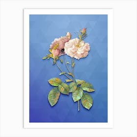 Vintage Damask Rose Botanical Art on Blue Perennial Art Print