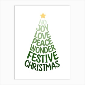 Green typography xmas Tree 1 Art Print