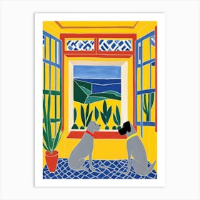 Two Dogs Looking Out Of A Window Style Henri Matisse Art Print