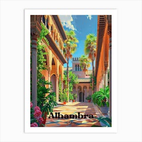 Alhambra Spain Palace Digital Travel Illustration Art Print