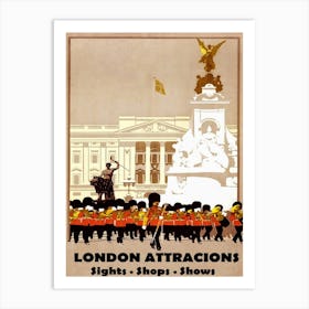 London Attractions, Vintage Travel Poster Art Print