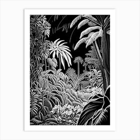 Naples Botanical Garden, Usa Linocut Black And White Vintage Art Print