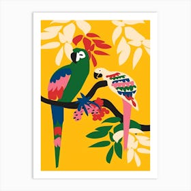 Parrots On A Branch 1 Art Print