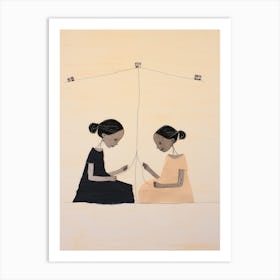 Two Women Knitting Art Print