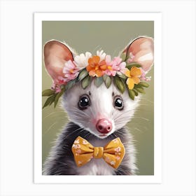Baby Opossum Flower Crown Bowties Woodland Animal Nursery Decor (10) Result Art Print