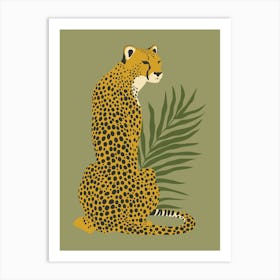 Cheetah with Tropical Leaves - Green Art Print