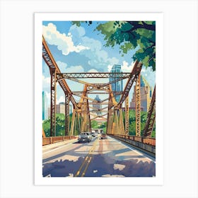 Storybook Illustration Congress Avenue Bridge Austin Texas 1 Art Print