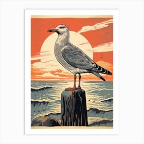 Vintage Bird Linocut Seagull 3 Art Print