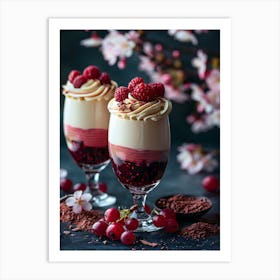 Dessert With Raspberries And Cherries Art Print