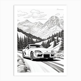 Toyota Supra Snowy Mountain Drawing 1 Art Print