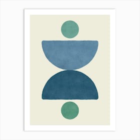 Half-circle Balance Abstract Mid-century Modern Blue Navy Green Art Print