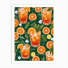 Aperol Spritz Pattern Cocktail Oranges Kitchen Art Art Print (7) Art Print