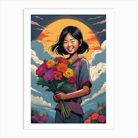 Girl With Flowers Art Print