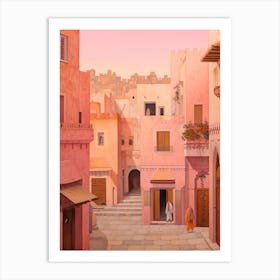 Agadir Morocco 3 Vintage Pink Travel Illustration Art Print