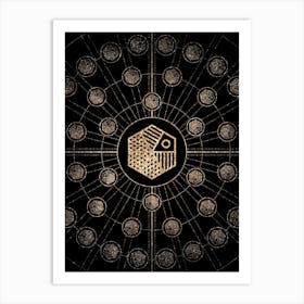 Geometric Glyph Radial Array in Glitter Gold on Black n.0376 Art Print