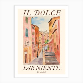 Il Dolce Far Niente Perugia, Italy Watercolour Streets 1 Poster Art Print