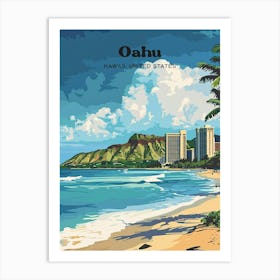 Oahu Hawaii Diamond Head Travel Art Illustration Affiche