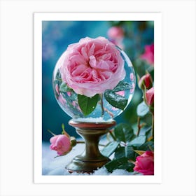 English Roses Painting Rose In A Snow Globe 4 Art Print
