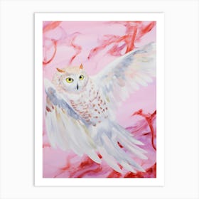 Pink Ethereal Bird Painting Eastern Screech Owl 3 Art Print