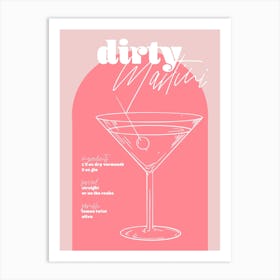 Vintage Retro Inspired Dirty Martini Recipe Pink And Dark Pink Art Print