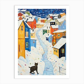 Cat In The Streets Of Troms   Norway With Snow 2 Art Print