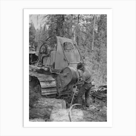 Grant County, Oregon, Malheur National Forest, Lumberjack Hitching A Cable To Log So That Caterpillar Tractor Can Snak Art Print