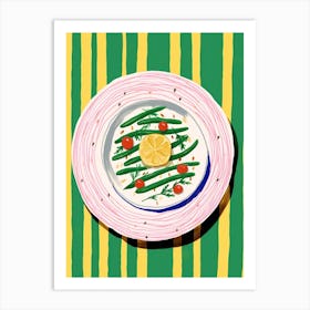 A Plate Of Pesto Pasta, Top View Food Illustration 3 Art Print