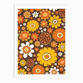 1970s Orange Floral Art Print