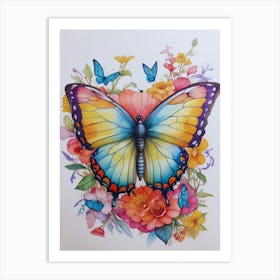 Butterfly And Flowers 2 Art Print