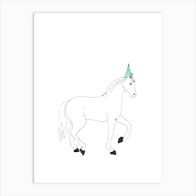 Horse In Aqua Blue Party Hat Art Print