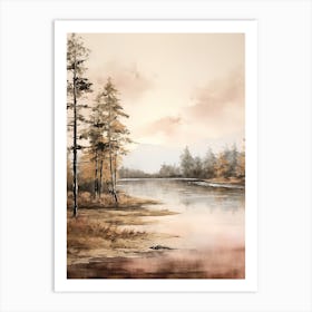 Lake In The Woods In Autumn, Painting 57 Art Print