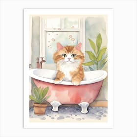 Munchkin Cat In Bathtub Botanical Bathroom 4 Art Print