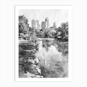 Laguna Gloria Austin Texas Black And White Watercolour 1 Art Print