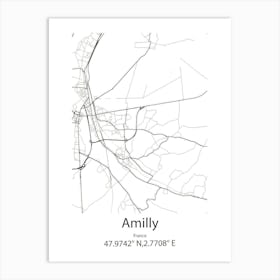 Amilly,France Minimalist Map Art Print