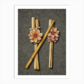 Two Sticks With Flowers Art Print