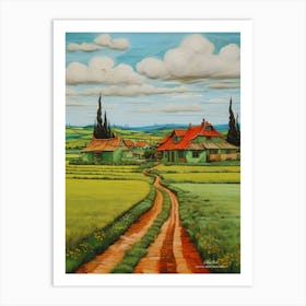 Green plains, distant hills, country houses,renewal and hope,life,spring acrylic colors.23 Art Print