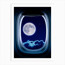 Airplane window with Moon, porthole #5 Art Print