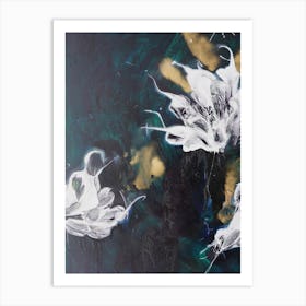 Green Gold And White Flowers Painting 1 Art Print