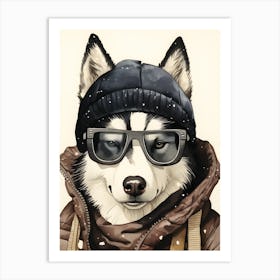 Siberian Husky Dog Wearing Glasses Art Print