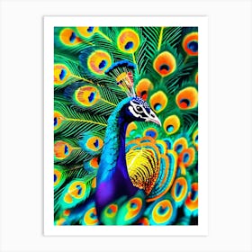 Pavo Real Con Sus Plumas Desplegadas Art Print