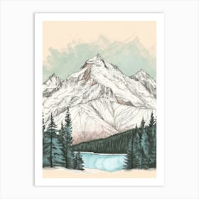 Mount Meru Tanzania Color Line Drawing (5) Art Print