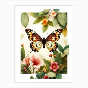 Butterfly And Flowers 6 Art Print