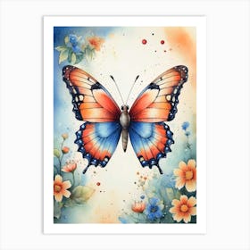 Butterfly With Flowers Art Art Print