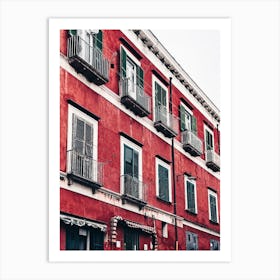 Red Building With Green Shutters Art Print