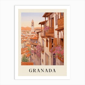 Granada Spain 5 Vintage Pink Travel Illustration Poster Art Print