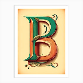 B, Letter, Alphabet Vintage Sketch 2 Art Print