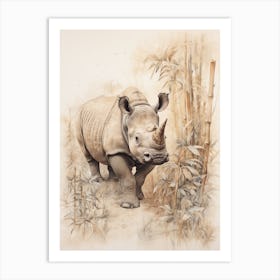 Rhino By The Trees Vintage Illustration 3 Art Print